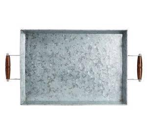 Farmhouse Rustic Decorative Metal Tray with Wood Handles Custom Handcrafted Galvanized <b>Serving</b> <b>Dish</b> Minimum Order 100pcs - Product Image 1