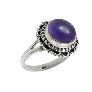 Sólido 925 plata esterlina natural púrpura amatista piedra preciosa forma redonda anillo para su joyería hecha a mano precio al por mayor proveedores - Product Image 1