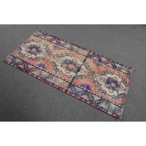 Vintage Turkish Rug, 2.6x5.3 ft Rug, <b>Red</b> Striped <b>Wool</b> Rug - Product Image 2