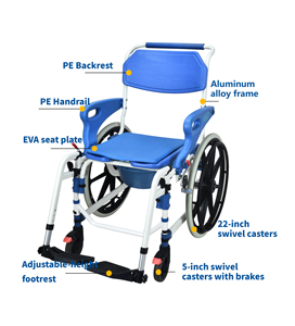 Silla de Ducha y Inodoro Portátil Reforzada <span class=keywords><strong>con</strong></span> <span class=keywords><strong>Ruedas</strong></span> para Ancianos y Personas <span class=keywords><strong>con</strong></span> Discapacidad, <span class=keywords><strong>con</strong></span> Reposapiés para Baño y Dormitorio - Product Image 3