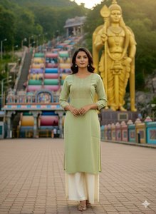 Meilleure offre : Ensemble Kurta/Kurti en tissu rayonne épais avec broderie, idéal pour le quotidien, le bureau et les fêtes, longueur genou, livraison mondiale - Product Image 4