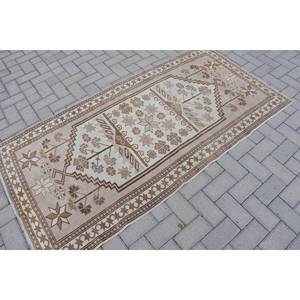 Alfombra de lana Vintage hecha a mano, área grande, 3,2x6,5 pies, diseño de retazos marrón Beige para sala de estar, dormitorio, forma de pasillo rectangular, látex - Product Image 2