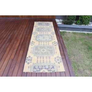 Alfombra Vintage de 2.7x8.5 pies (81x259 cm), Alfombra Turca Azul del Suroeste - Product Image 1