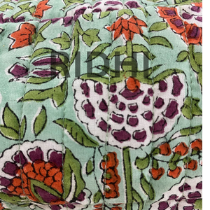 Eco Friendly <b>Quilted</b> Cotton Large Travel for Organizer <b>Bag</b> in Pastel Mint Green Reusable Pouch Daily Use Luggage - Product Image 3