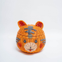 Panier tigre élégant en rotin avec couvercle tissé à la main panier de rangement pour bébé pour jouet en tissu organisateur pour bébé panier animal pour chambre d'enfant