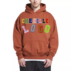 Sweats à capuche en molleton de coton surdimensionné chaud d'hiver unisexe broderie en chenille personnalisée vente en gros sweat à capuche thermique pour hommes motif imprimé - Product Image 1