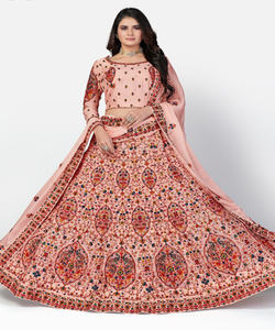 Nouveaux vêtements de mariage attrayants tissu taffetas lehenga choli avec dupatta femmes indiennes portent des vêtements surat en gros semi-cousus - Product Image 6