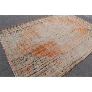 Tapis vintage, grand tapis turc de 6,46 x 9,5 pieds, tapis en laine à motifs floraux orange et blanc - Product Image 2