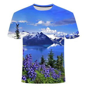 الصيف الجبال والأنهار الجرافيك القمصان الأزياء الطبيعي مشهد نمط T قميص وسيم لباس غير رسمي تي شيرت مطبوع
