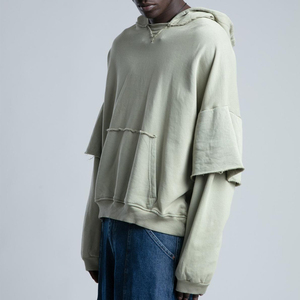 Streetwear Acid Wash Sudaderas con capucha de doble manga para niños 100% Material de algodón French Terry Sun Faded Acid Wash Hoodie - Product Image 6
