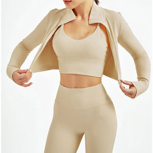 Orange Women <b>Sports</b> Yoga Wear Clothes <b>Long</b> <b>Sleeve</b> Shirts Zipper Fitness Womens Clothing Wholesale - Product Image 4