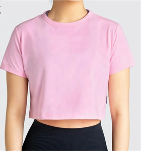 À la mode haut court élégant et respirant femmes solide blanc coton haut court T-Shirt femmes été à manches courtes haut court T-Shirts - Product Image 4