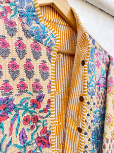 Blouson Bomber en Coton Patchwork Fait Main Indien, Vintage, Pêche, Nouveau Style, Réversible, Femme, Automne, Hiver, Été, Gonflé - Product Image 6