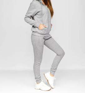 Nuevo estilo de alta calidad 100% algodón Mujer cremallera chándal cuello con capucha patrón sólido liso de gran tamaño de dos piezas para damas - Product Image 5