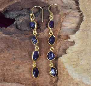 Rough Purple <b>Amethyst</b> 925 Sterling Silver 14k Gold Plated Hook <b>Earrings</b> Handmade February Gemstone Jewelry Gift - Product Image 3