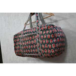 กระเป๋าเดินทางผ้าฝ้ายพิมพ์ลายบล็อกแบบอินเดีย ลายดอกไม้ สไตล์โบฮีเมียน น้ำหนักเบา หรูหรา ใช้สะพายไหล่ได้ - Product Image 3