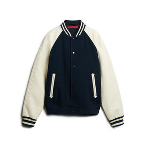 Bajo Moq Retro Vintage Hombres Carta Bordado Logo Béisbol Bomber Letterman Chaquetas Personalizadas Cuero Varsity Chaquetas al por mayor - Product Image 5