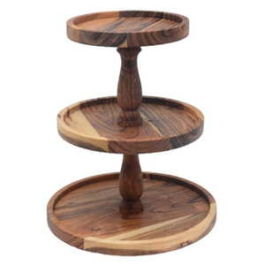 BASE of ROUND MANGO WOOD 3 TIER NATURAL DISPLAY TABLETOP STAND <b>BAKEWARE</b> WOOD CAKE TOOL for RESTAURANT PARTIES CAKE STAND - Product Image 1