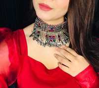 Nouvelle tendance 2024, bijoux afghans vintage multicolores personnalisés, ensemble de bijoux Tikka, boucles d'oreilles, collier, haute qualité, fait main