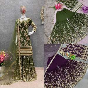 Ropa Étnica India, Nuevo Diseño de Fiesta, Look Elegante, Bordado Intenso, Traje Sharara Salwar/ Colección de Trajes Palazzo - Product Image 6