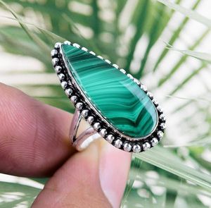 Wholesale 925 Sterling Silver Women's <b>Statement</b> <b>Ring</b> New Design Pear Cut Malachite Gemstone Bezel Setting for Party Wedding Wear - Product Image 3