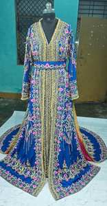 Robe Caftan Takchita bleu royal pour femme 2025 @ avec perles de verre en cristal embellies, Dabka, perles, pierre et travail Resham - Product Image 2