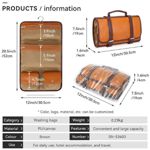 Housse amovible personnalisée pour hommes avec crochet de suspension Collection organisateur de trousse de maquillage Trousse de toilette de voyage en cuir suspendue - Product Image 4