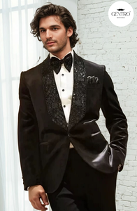 เสื้อคลุมสูทผู้ชายเสื้อทักซิโด้2ชิ้นสีดำ - Product Image 5