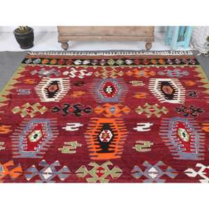 Turkish Large Rug, 6.3x10 ft Vintage Rug, <b>Red</b> Kilim <b>Wool</b> Rug - Product Image 2