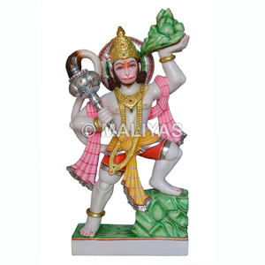 Murti en marbre de Hanuman |   Idole de Sankat Mochan Bajrangbali avec Sanjeevani Parvat |   Maliyas - Product Image 1