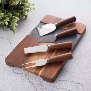 Juego de cuchillos para queso con mango de madera de Acacia y acero inoxidable, 4 piezas, cortador de queso con tabla de cortar madera y piedra - Product Image 5