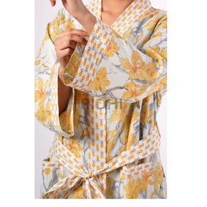 Vente en gros Kimono pour femme Ridhi imprimé en bloc Jaune de maïs crémeux 100% pur coton Robe de bain Kimonos pour dames - Product Image 4