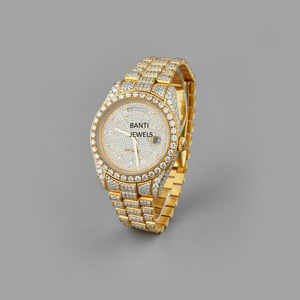 Luxury Fully Iced Out Moissanite Diamond Watch Gold Tone <b>Stainless</b> <b>Steel</b> <b>Bracelet</b> Hip Hop Jewellery Premium Shine Style - Product Image 2