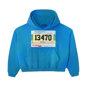 2025 bolsillos de canguro pulóver ajuste suelto lavado ácido sudaderas con capucha mujeres logotipo personalizado de gran tamaño 100% algodón Streetwear sudaderas con capucha de algodón - Product Image 5