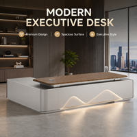 Bureau de direction moderne de luxe, design ondulé, double armoire, base argentée, plateau en MDF, 2,4m-3,2m