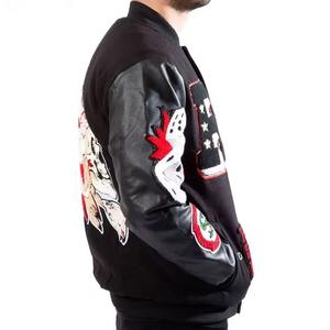 Chaqueta de lana de invierno para hombre OEM ODM personalizada de alta calidad Letterman Varsity de cuero Real con cuello con capucha diseño de bordado de felpa - Product Image 5