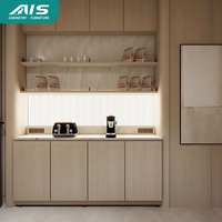 AIS 2025 Armoires de cuisine noires modernes et personnalisées, accessoires de conception en bois laqué, ensemble de meubles de rangement de cuisine avec îlot
