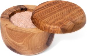 Boîte à sel et à épices en bois d'olivier avec couvercle pivotant, 3,625 pouces de diamètre x 2,5 pouces de hauteur, bols à sel en bois pour la cuisine - Product Image 3