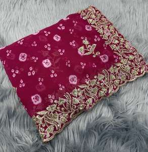 Sari de Mujer en Tela Georgette Pura con Diseño Bandhani, Pallu y Bordado - Product Image 2