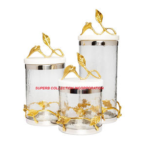 Ensemble de 3 boîtes de conserve en verre et or fantaisie de luxe Vente en gros fournisseur de l'Inde - Product Image 4