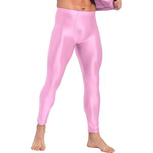 Customm Wholesale Mens Solid <b>Shiny</b> Compression <b>Leggings</b> 100% Polyester High Elastic Waist Quick Dry Fitness & Yoga Tights - Product Image 1
