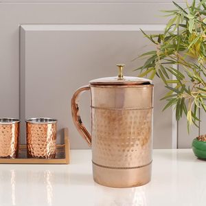 Carafe à boisson ronde moderne de luxe en cuivre 1,0 L personnalisée pour la maison, l'hôtel, le restaurant, les fêtes, en provenance d'Inde - Product Image 5