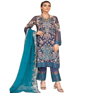 Trajes indios de chifón de 3 piezas con bordado pesado de marca original para bodas y fiestas Pakistani Ramsha Volume Chevron - Product Image 1