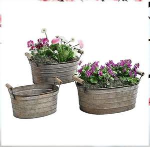 Farmhouse <b>Garden</b> <b>Supplies</b> Planters Flower Buckets Set Handcrafted Galvanized Planters For Outdoor Home Decoration Accessories - Product Image 2