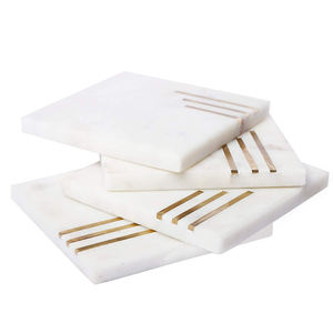 Pares de 4 posavasos de piedra de forma cuadrada Material de fregona de mármol Posavasos de decoración de mesa de comedor de calidad premium exclusivos - Product Image 5