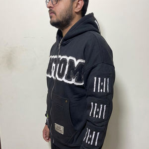 Thermal Custom Zip up 420 Gsm Boxy Fit Raw Hem <b>Oversize</b> Sun Faded <b>Hoodie</b> Distressed Embroidery Acid Wash <b>Mens</b> Hoodies - Product Image 6