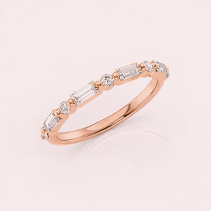 Anillo de compromiso con diamantes cultivados en laboratorio certificados por IGI, corte baguette y redondo, anillo de aniversario de diamantes, oro blanco/rosa y amarillo de 9 quilates - Product Image 2