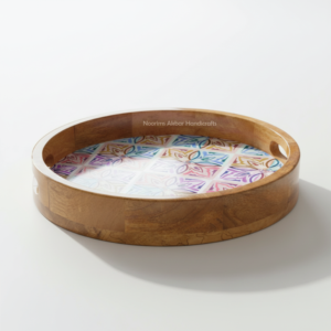 Platos de Madera Hechos a Mano con Diseño de Adhesivos, Bandejas de Servicio Modernas para Bodas y Decoración de Mesa para Fiestas, Redondos, Venta al por Mayor - Product Image 6