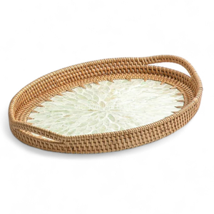 Plateau en rotin en gros avec incrustation de nacre, vaisselle décorative, approvisionnement en vrac pour les hôtels et les restaurants - Product Image 2