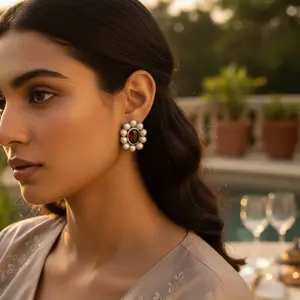 ต่างหูมุกเงินและพลอยสำหรับผู้หญิงใส่ในชีวิตประจำวัน - Product Image 1